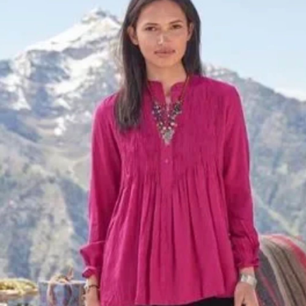 Sundance Mystic Falls Pleated Pintuck Tunic Blouse Fuchsia Pink XS